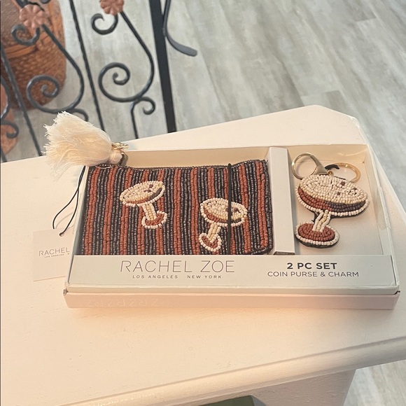Rachel Zoe Handbags - Rachel Zoe Espresso Martini Beaded Striped Coin Purse and Key Ring Charm Set
